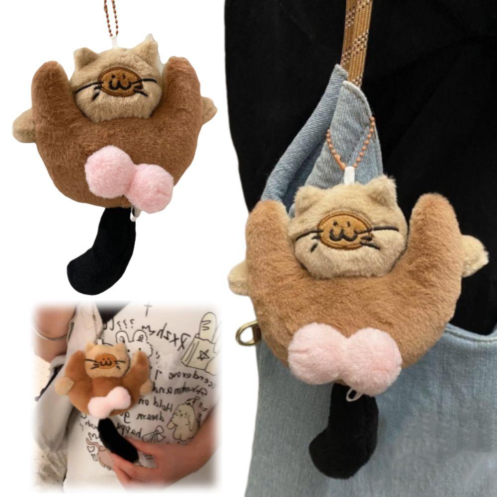 

Bag Charm Cat Egg Pendant Cute Adorable Pull String Pendant Novelty Plush Cat Keychain School Bags 10cm