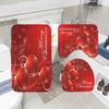 3 In 1 Christmas Ball Pattern Bathroom Mat Set Antiskid Washroom Carpet Mat Toilet Seat Lid Cover (Red)
