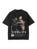 Unisexs Washed Streetwear Brand Street Style Tshirt with Resident Evil Movie Poster Print and Text for Casual Wear Streetwear