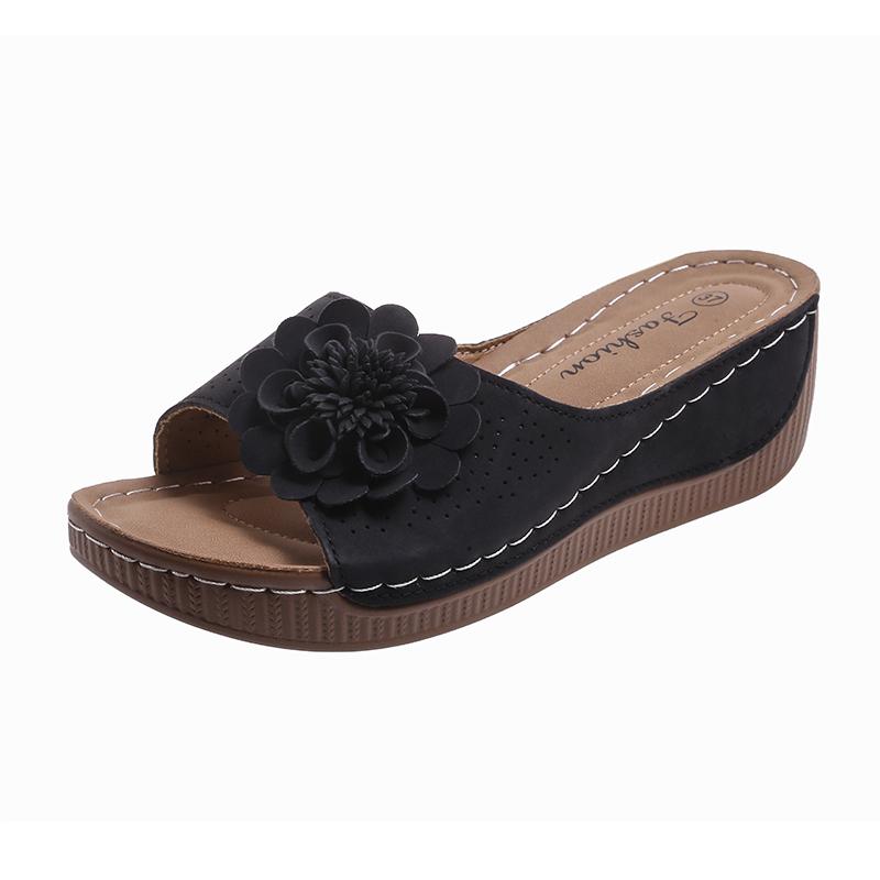 Fashion Vintage Big Floral Sandals Women Summer 2025 Comfortable Soft Sole Wedge Heels Slides Woman Casual Plus Size 43 Slippers Mujer