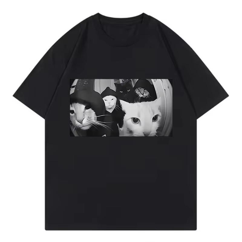 Streetwear Smoking Cat T Shirts Cat Tshirt Round Neck Short Sleeve Trendy Tee Shirt Streetwear Oversize Loose Tee Tops