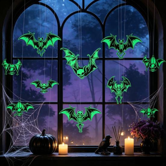 Easy Removal Wall Art Halloween Glow-in-the-Dark Bat Stickers, Luminous Hanging Decals, Spooky Window Clings Indoor Outdoor Yard Tree Party