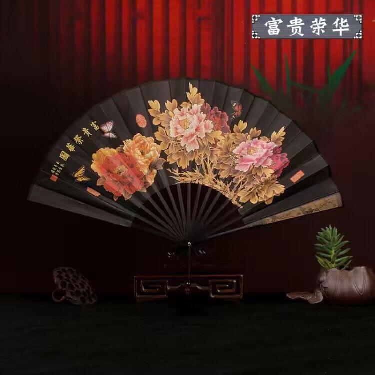 Retro style men's big folding fan with fan tassel Portable daily decorative hand fan Laser engraving fan bone Durable hand fan