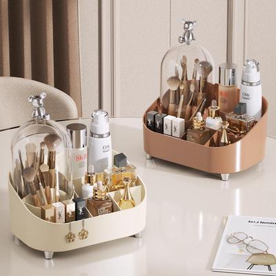Hochwertiger Multifunktionaler Desktop-Schminkorganizer mit Deckel - Staubdichte Aufbewahrungsbox für Kosmetik und Lippenstifte.