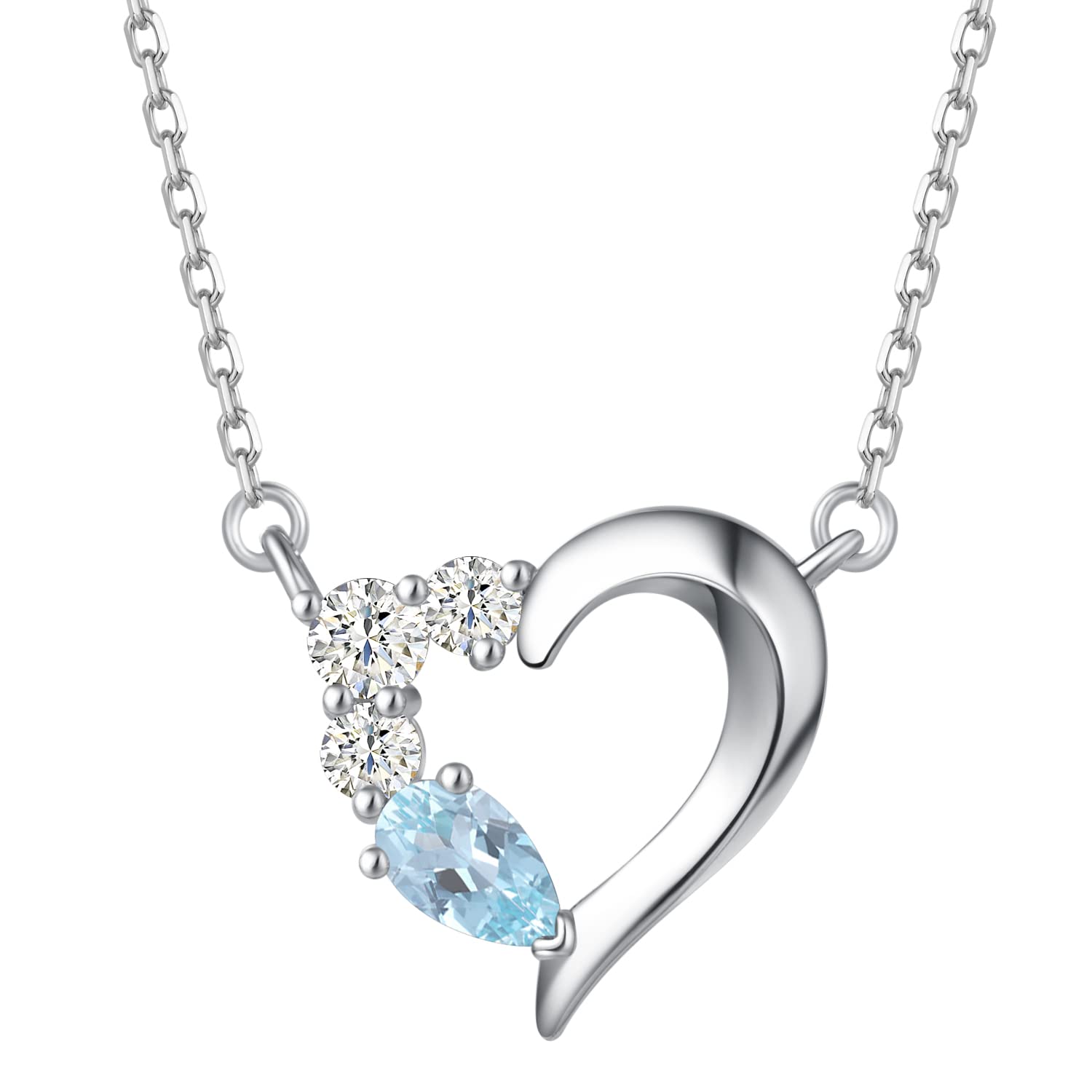 

March Heart Popular Accessory for Day Comes with Beautiful Packaging [AGVANA] Women s Necklace, Aquamarine, Birthstone, Necklace, Silver, Women,