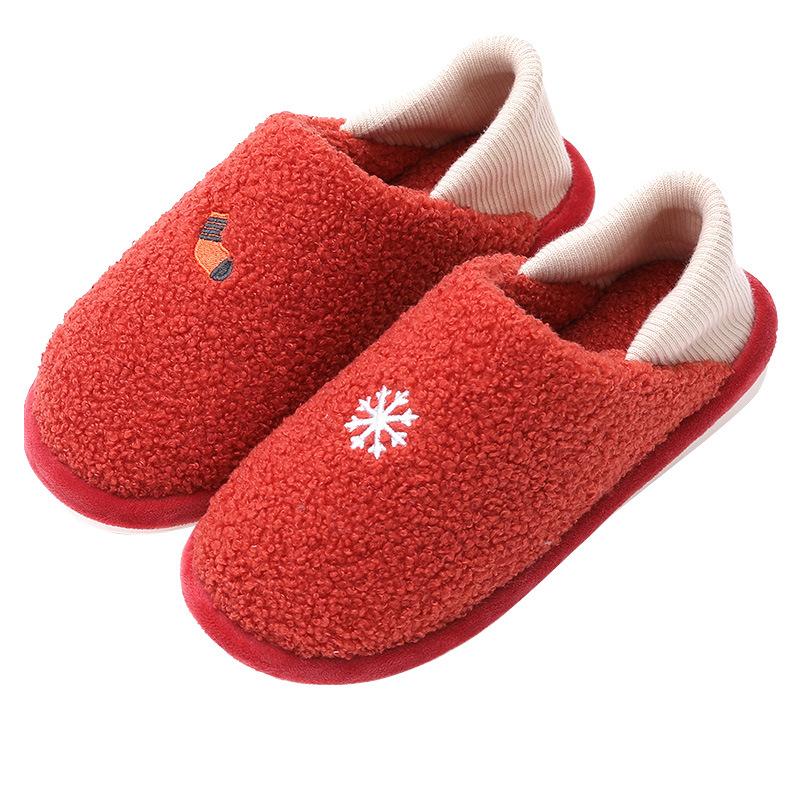 2025 new shoes simple snowflake plush home couple warm bag and slippers cotton shoes two wear