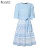ZANZEA Robe d'été décontractée pour femme, col rond, manches courtes, imprimé patchwork