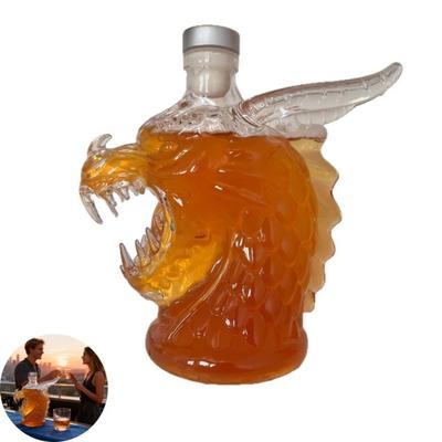 Whisky-Dekanter mit Drachenkopf und Silikonstopfen 320 ml Glas-Likörspender für Bourbon Tequila Neuheit Kunst Barzubehör Einzigartige Heimdekoration