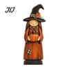 Vintage Style Witch Party Supplies Wooden Figurine, Halloween Statues with Hand Painted Figurine Sets Broom Pumpkin Black Cat, Fall Farmhouse Tabletop
