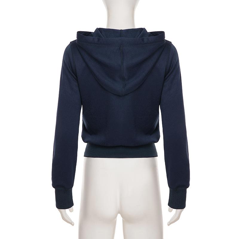 Letter Print Zipper Hoodie For Women Casual Style Short Slim Fit Drawstring Versatile Fashionable Versatile Sports Jacket