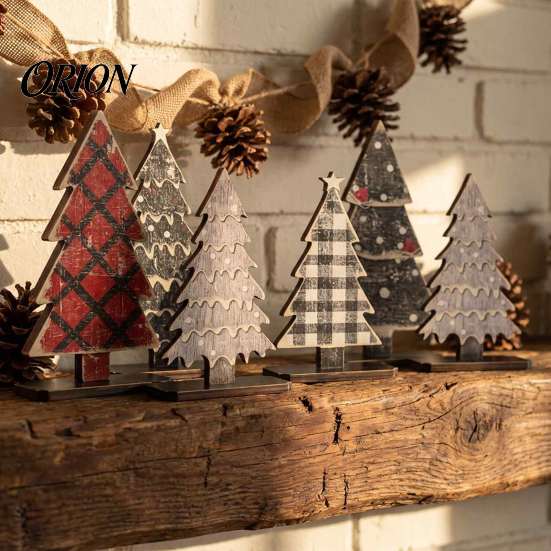 Desktop Xmas Party Centerpieces Rustic Christmas Tree Table Decoration, Vintage Wooden Standing Sign with Decor Base for Winter Home Office, Farmhouse