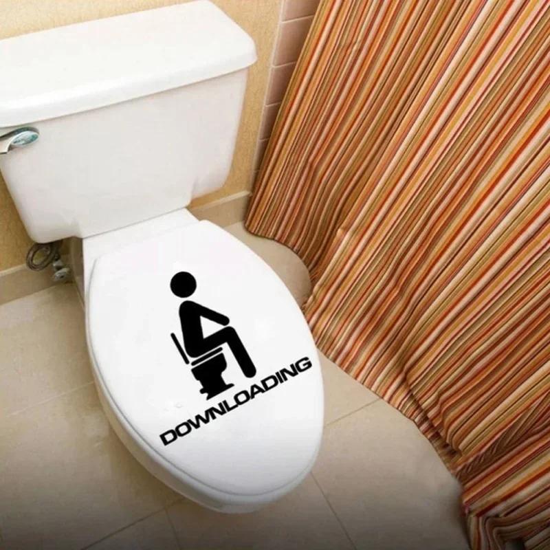 Funny Drop-down English Letters Man Sitting On The Toilet Toilet Wall Sticker Home Decoration