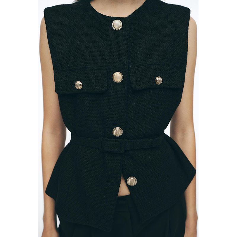 Spring and Summer New Women's Clothing Fashion Metal Clasp with Belt Punk Texture Vest Waistcoat 2132904