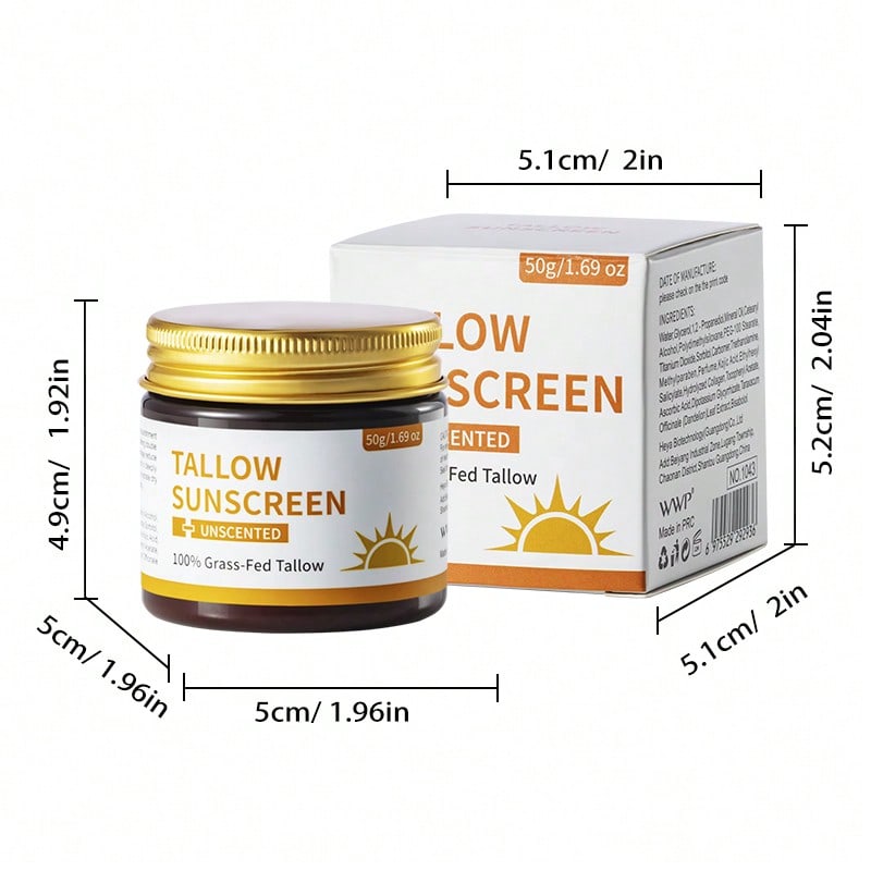 50g Organic Tallow Sunscreen Natural UV Protection Prevents Sunburn Redness for Healthy Skin
