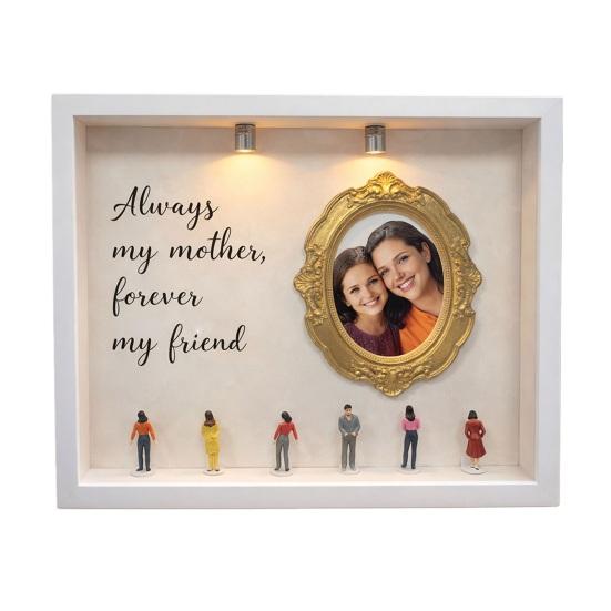 

DIY Mini Museum Silhouette Box Personalized Photo Memory Display Case with Gold Frames Figurines Shadow Box Frame Kit with Light C