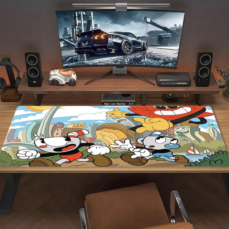 Tapis de souris couleur jeu Cuphead Grand coussin de table de jeu Antidérapant Ordinateur portable Tablette Grande souris XXL Tapis Mini PC Tapis de jeu Avec bordure verrouillée