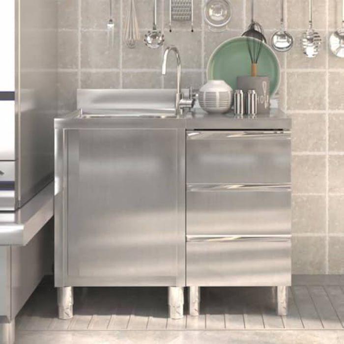 Armoire de Cuisine Commerciale - vidaXL - Acier Inoxydable - 2x - 50x60x95-96 cm - Pieds Réglables