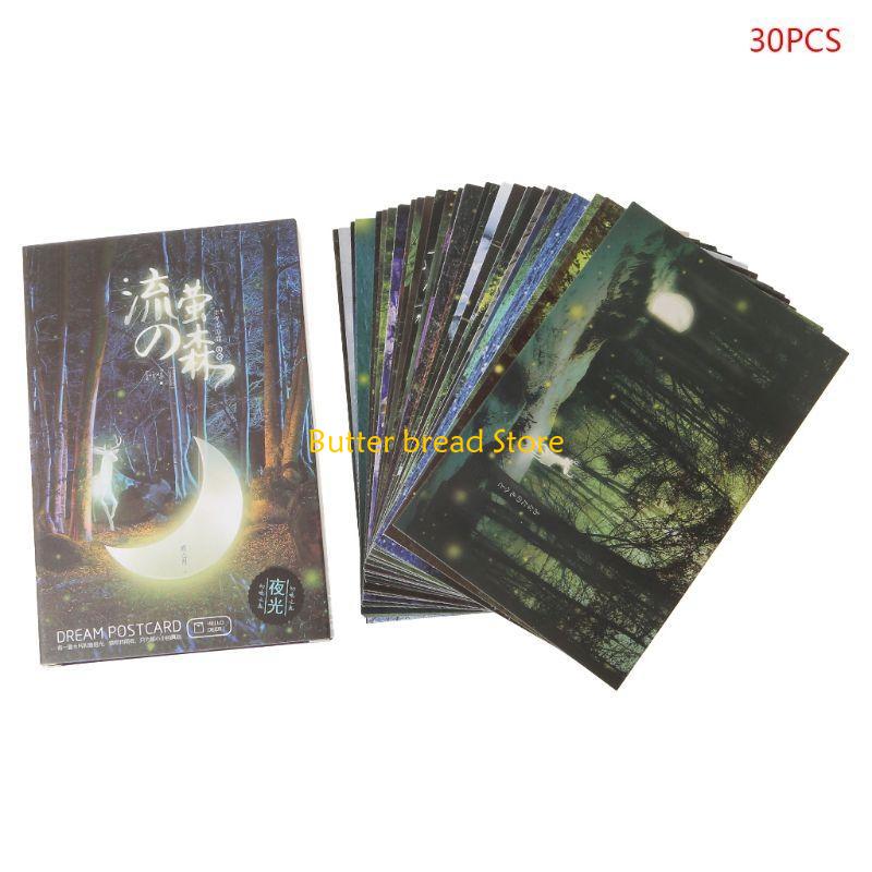 W89C 30pcs Vintage Luminous Postcard Glow Forest Animal Greeting белый