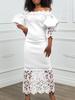 Women's One-Shoulder Lace Banquet Dress with Lantern Sleeves