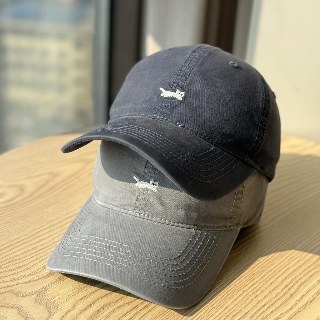Korean-style versatile cartoon cat embroidered baseball cap for women, suitable for large head sizes, makes the face look smaller, soft-top duckbill