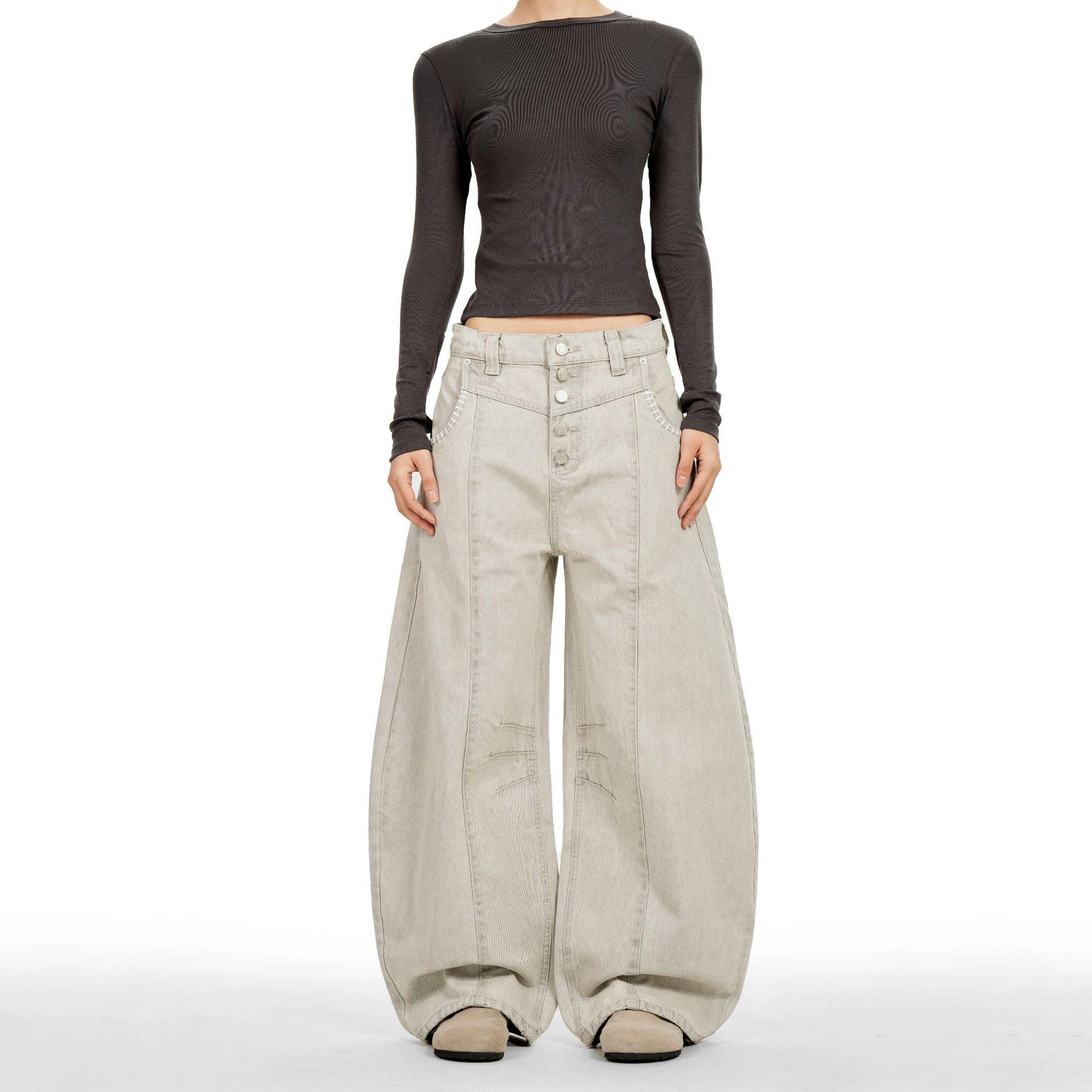 Unisex American Retro Wide-Leg Deconstructed Jeans M