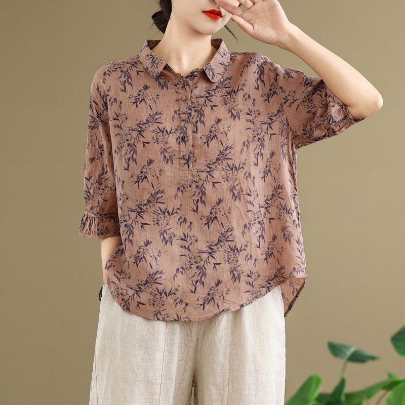 2025 Korean Style Plus Size Slimming Retro Shirt & Casual Cotton-Linen Pants Set for Women