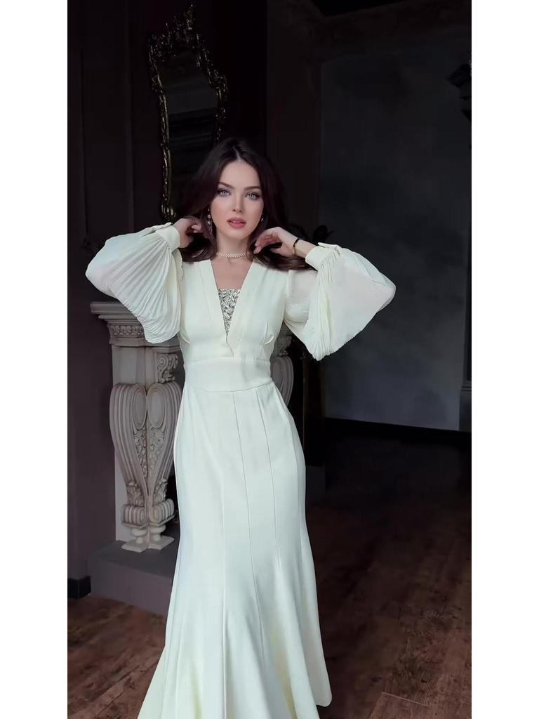Retro-Langarmkleid Frühjahr 2025 - Damen Elegantes Europäisches und Amerikanisches Styling
