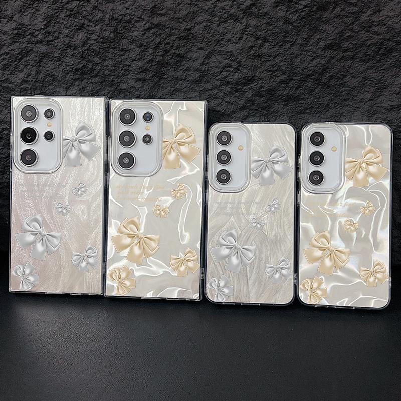 Sparkling Feather Glitter Phone Case For Samsung S25 Ultra S24 FE S23 A16 A36 A55 A56 A35 A15 Bowknot Pattern Shockproof Hybrid TPU PC Slim Cover