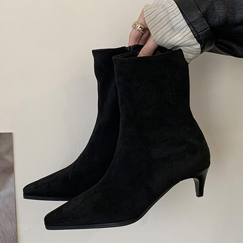 Eilyken Street Fashion Designer Pointed Toe Ankle Boots Women Modern Vintage Autumn Winter Zipper Thin Low Heel Shoes