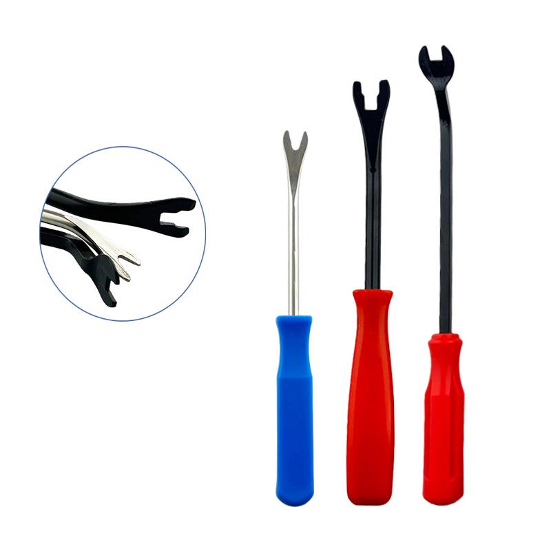 Universal Auto Repair Tool Kit: Includes Car Door Panel Clip Remover, Audio Modifier, Headlight Opener, and Screwdriver Pliers.
