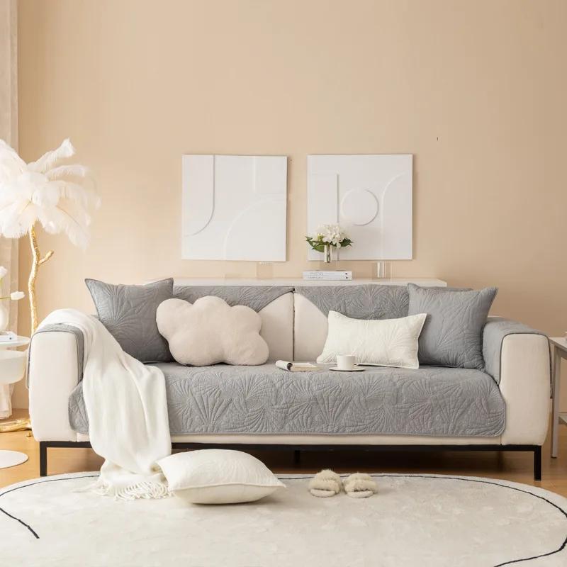Four Season Universal Solid Color Sofa Mat Simple Quilted Comfortable Breathable Sofa Napkins Non Slip Dustproof Sofa Covers