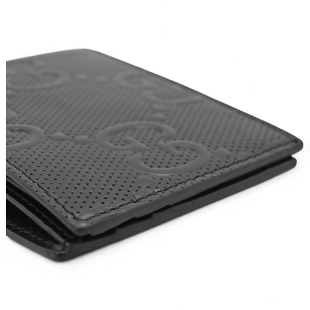 Auth GUCCI GG Embossed Bifold Wallet Leather Black 625559 gu9923ss