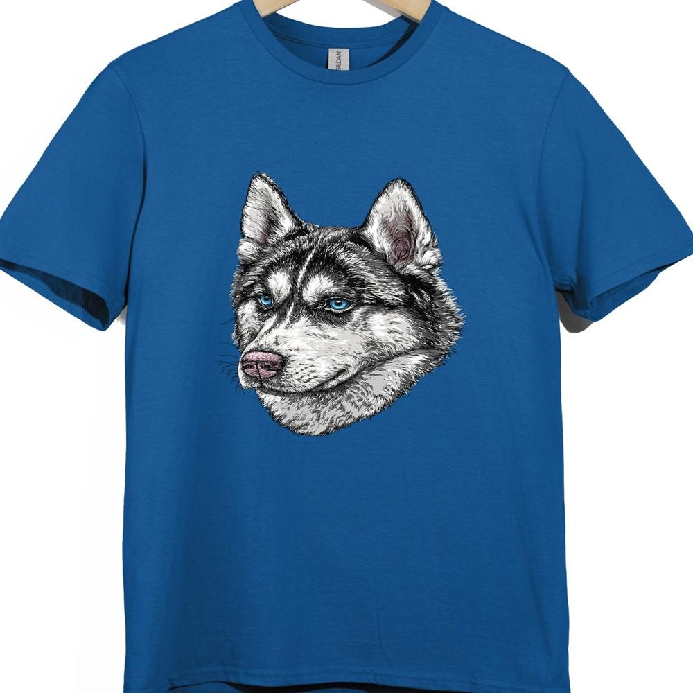 Siberian Husky T Shirt Realistic Husky Face Graphic Tee Blue Eyes Dog Lover Top