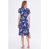 Women's Navy Blue Big Floral Belted Short Sleeve Shirt Dress Arm-22y001007