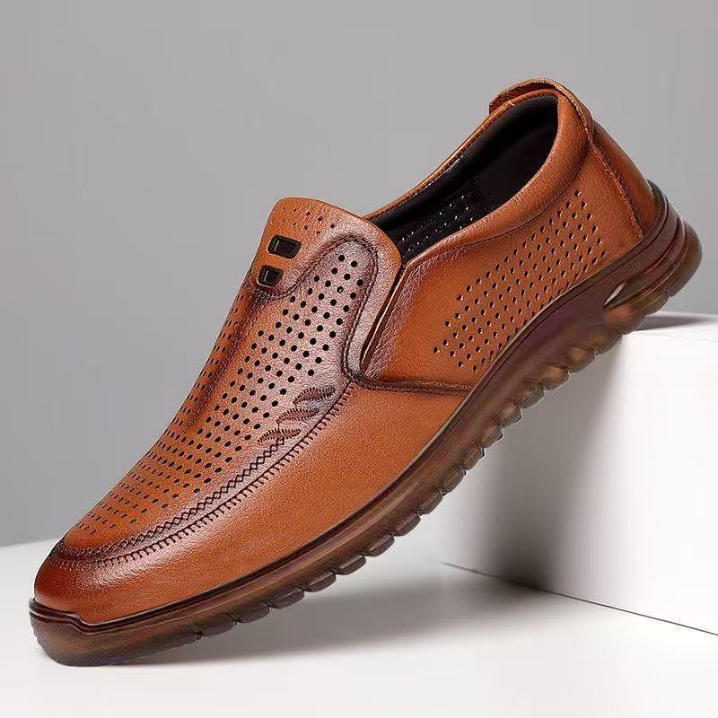 Fashion Outdoor Plain Black Male Casual Shoe Soft Mesh Oxfords Summer Sale Cowhide 2025 Trend On Retro Slip-on Pu Men's Leather Shoes