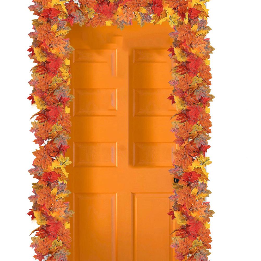 5.7FT Artificial Maple Leaf Garland Hanging Vines Maple Leaf Autumn Garland Wedding Thanksgiving Dinner Party Fireplace Decor