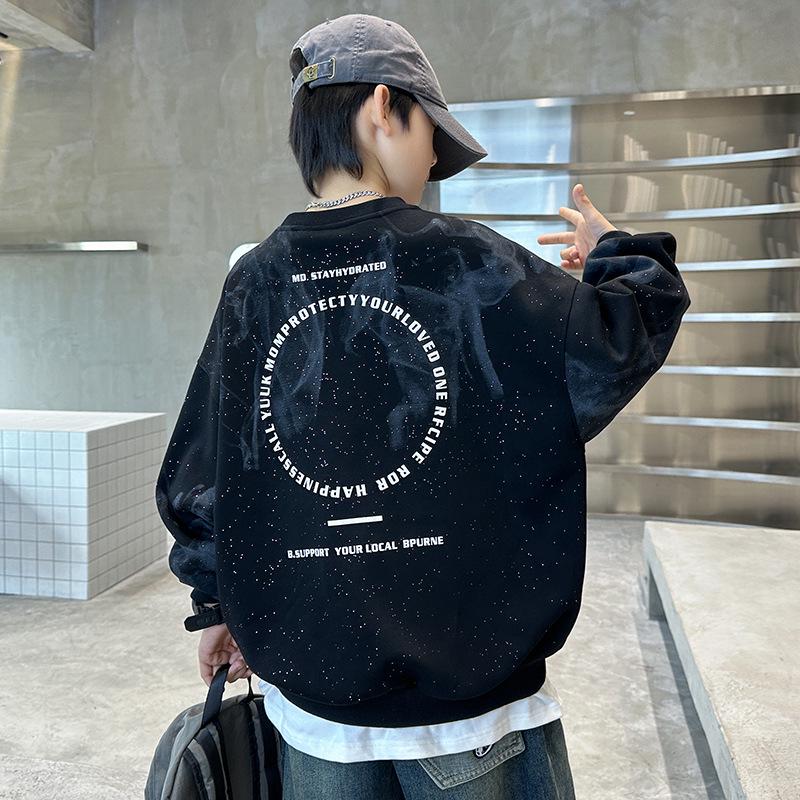 

2025 Boys Black Korean-Style Loose Casual Sweatshirt for Spring & Autumn 180 cm чёрный