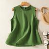 Retro Cotton and Linen Vest Tops for Women's Sleeveless Summer Style Fungus Collar Base Shirt