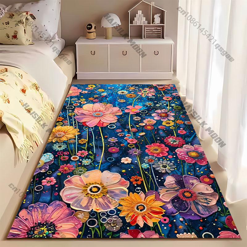 Vivid colorful blooming flower garden carpet Yoga living room room decor children's crawling mat doormat area rug games mat