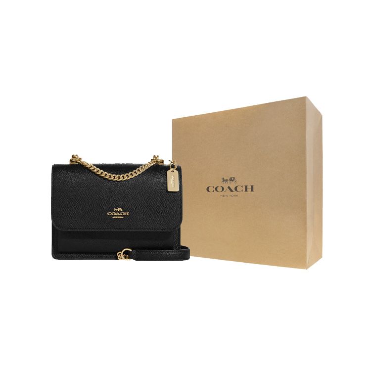 Coach Klare 18 Effen Kleur Flap Ketting Schouderband Accordion Tas Mini Dames schoudertas Zwart C9949-IMBLK
