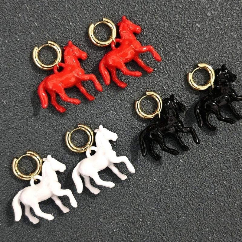 Exaggerated Sculpted Horse Pendant Earrings Stainless Steel Design Stereoscopic Ear Jewelry For Fashion Accessories