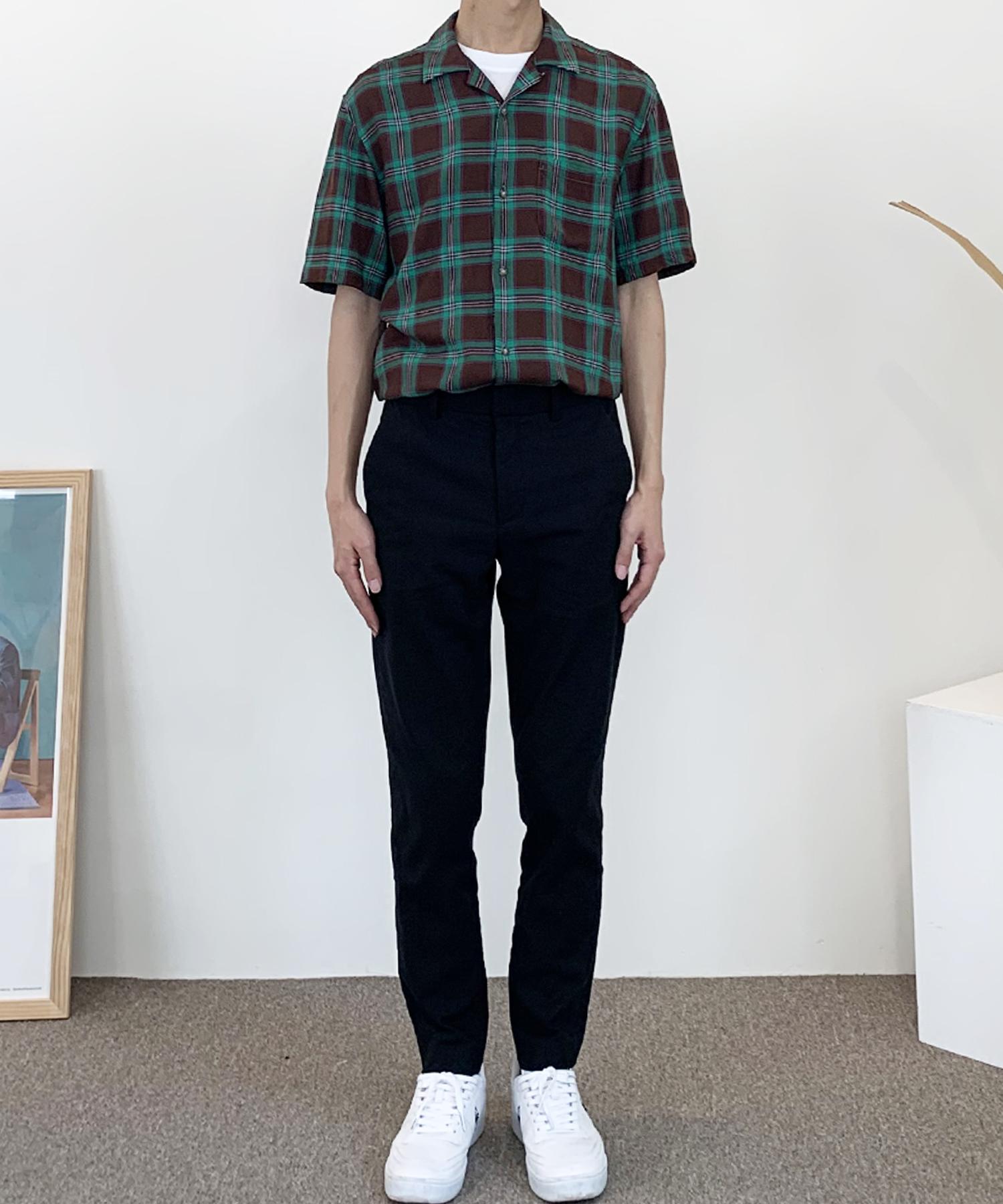 The Shirt Studio Green Loose Fit Rayon Check Open Collar Short Sleeve Shirt 95