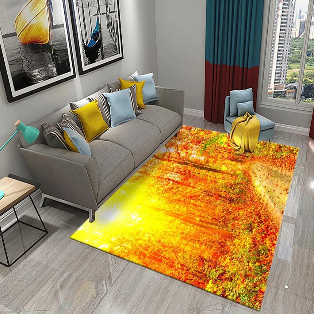 3D Autumn Yellow Maple Leaves Carpet Modern Kitchen Bathroom Anti-Slip Entrance Doormat Bedroom Living Room Balcony Floor Carpet
