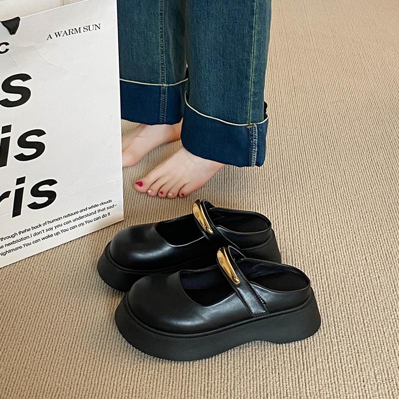 Mode CRLAYDK Damtofflor Slip-on Rygglösa Promenad PU Läder Loafers Kardborretofflor Casual Dam Höjdökande Slides