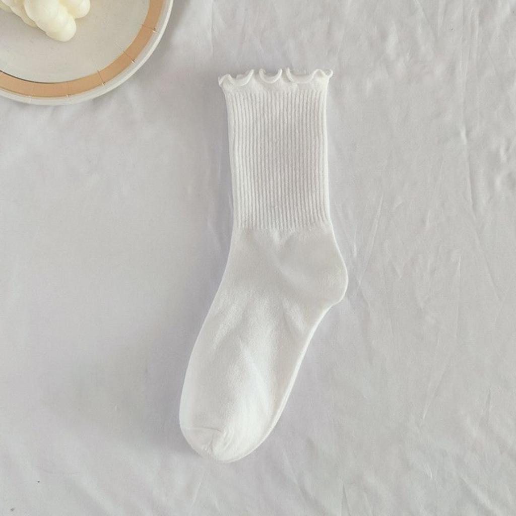 Cremefarbene Schnür-Damen-Wadenstrümpfe, Frühling und Sommer Reine Baumwolle Japanischer Stil Rüschen Jk Socken, Herbst und Frühling Kurze Socken