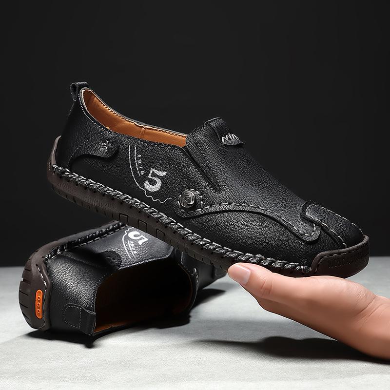 Men s Plus Size Casual Leather Moccasins - Soft Sole, Breathable, Non-slip, Low Top Shoes 46 чёрный