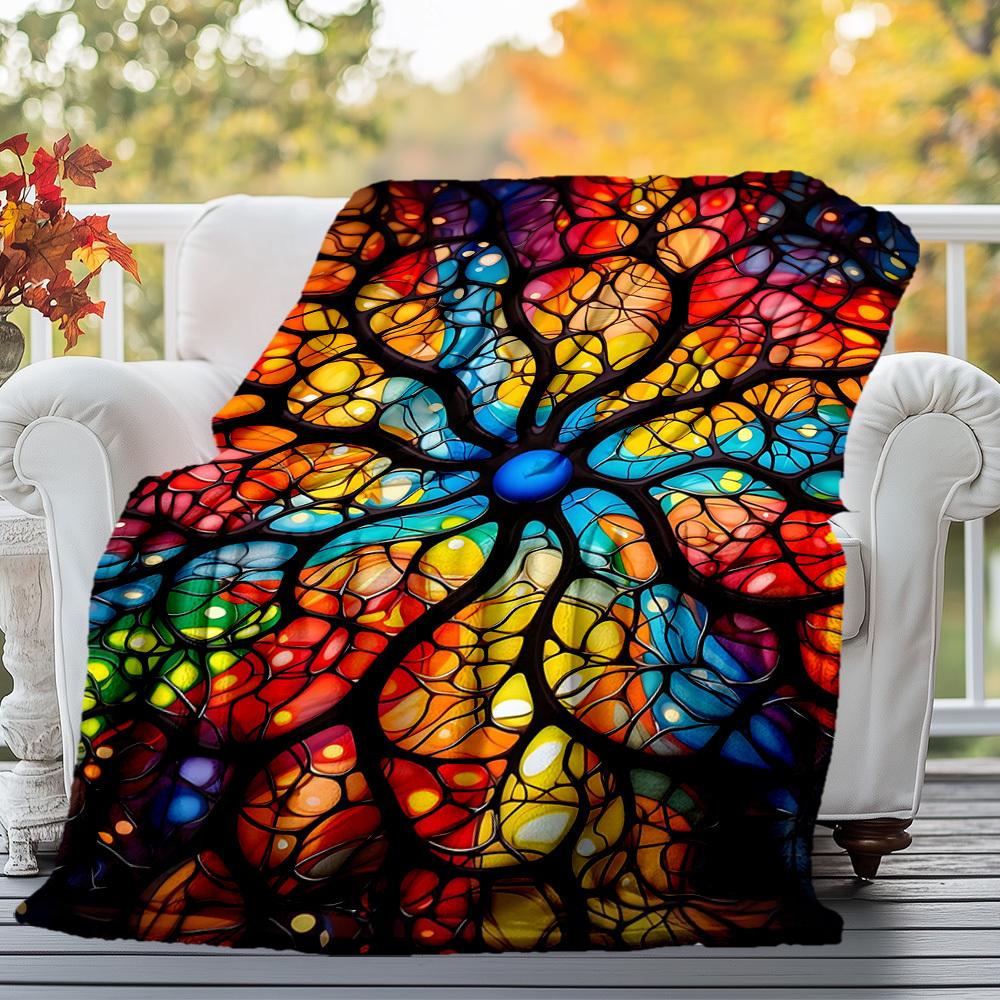 1PC Tree of Life Stained GlassOutdoor Flannel Blanket - Soft Plush Decor for Picnics, camping, Bedroom, Playroom, Office, or Lunch Break 1325A