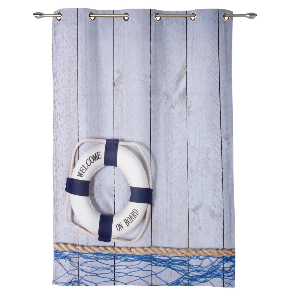 Retro Rettungsring Fischernetz Planken Vorhänge für Schlafzimmer Wohnzimmer Vorhänge Küche Kinderzimmer Fenster Vorhang Heimdekor