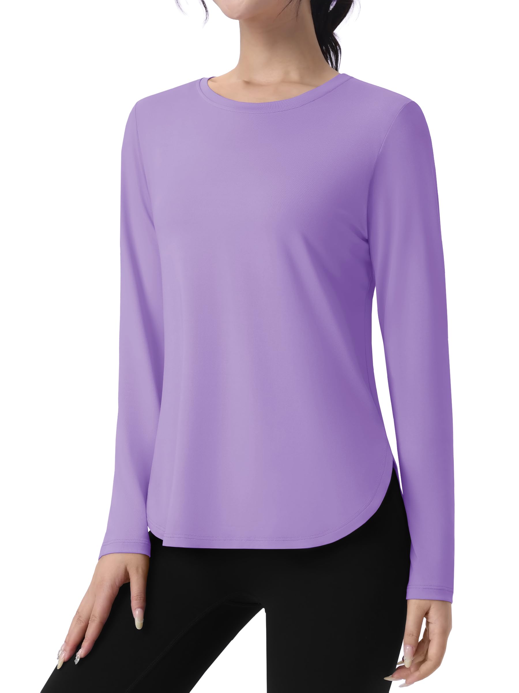 

Спортивный лонгслив с длинным рукавом, быстросохнущий, для тренировок, облегающий, легкий, L [KEFITEVD] Женский рашгард, UPF80+, нижнее белье, футболка, абсорбирующий, сушащий, для носки,