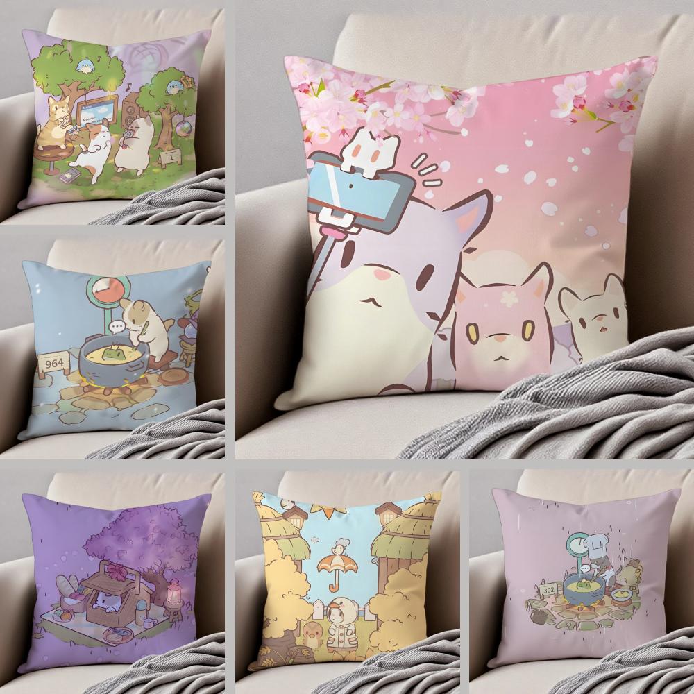 fresh aesthetic CCatsSoup Cushion Cover Throw Pillow Cover Hidden Button Durable Polyester Chair Cushion